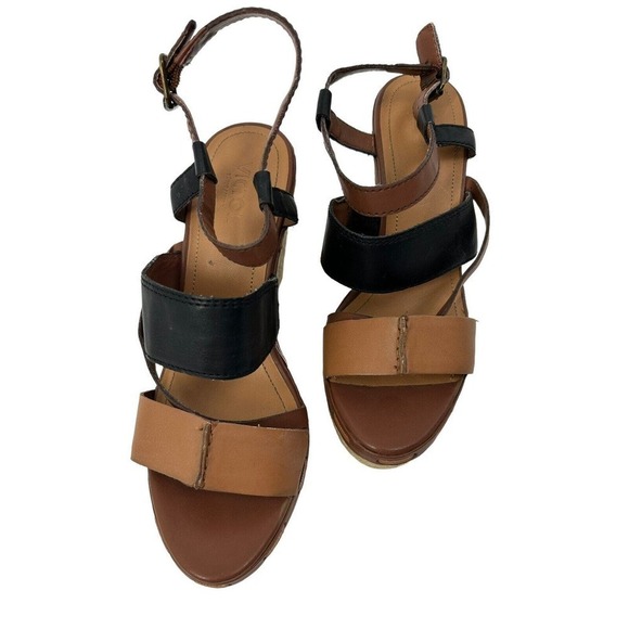 Victor Alfaro Women Brown Leather Wedge Heel Sandals Size 7.5 Note Flaw - Picture 13 of 16